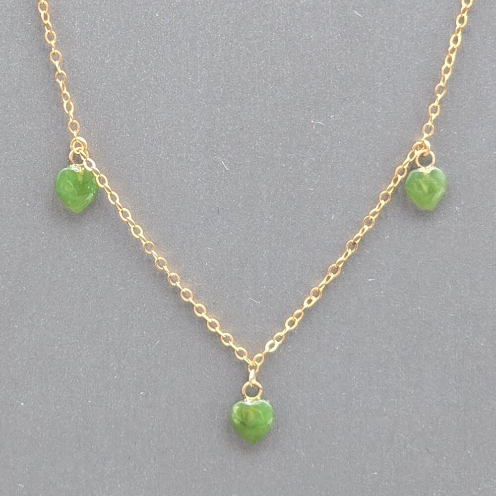 Vintage 14K Gold Filled Jade Heart Necklace 16" Five Station Dangle Minimalist - Picture 4 of 11
